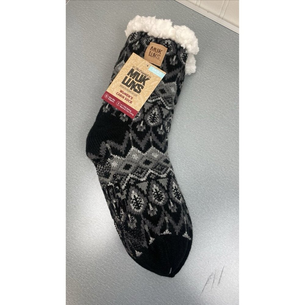 Muk Luks Cabin Sock Women’s Size 5-7 SM Slip Resistant Warm Black